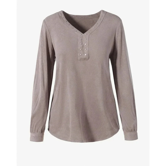 New $64.95 Chico's Top Blouse Size 3 Gray Long Sleeve V-Neck Pullover - Picture 1 of 16